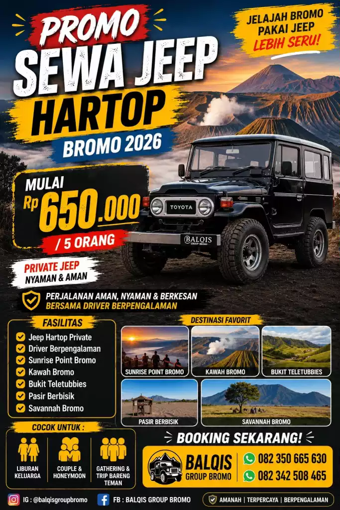 Harga Sewa Jeep Hartop Bromo 2026 l Murah, Aman & Terpercaya 1 Sewa Jeep Hartop Bromo Murah Sunrise Penanjakan Balqis Group Bromo